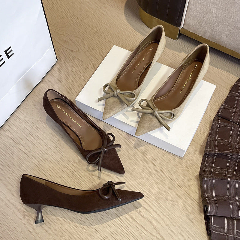 Women's Advanced Texture Cashmere Bow Pointed High Stiletto Women's Fashion Shoes
