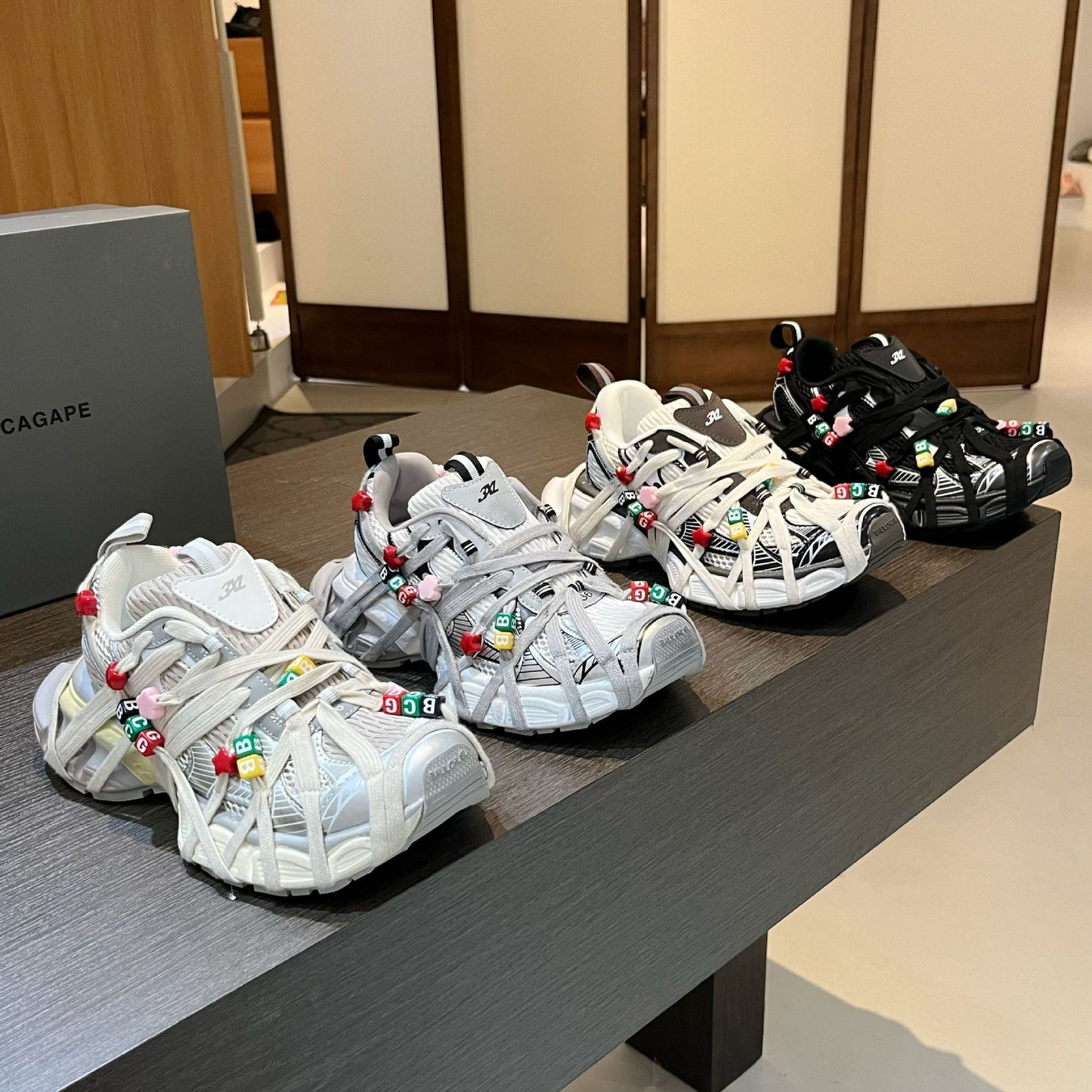Spring Retro Dad Colorful Flower Beaded Sneakers