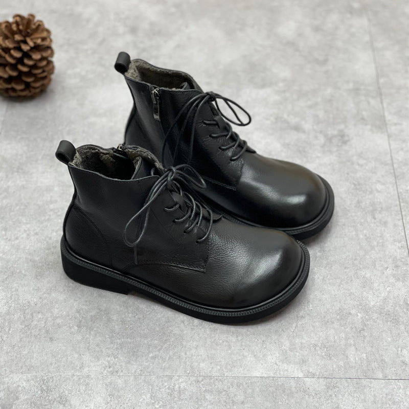 Head Artistic Short Soft Bottom Side Zipper Plush Lining Warm Boots