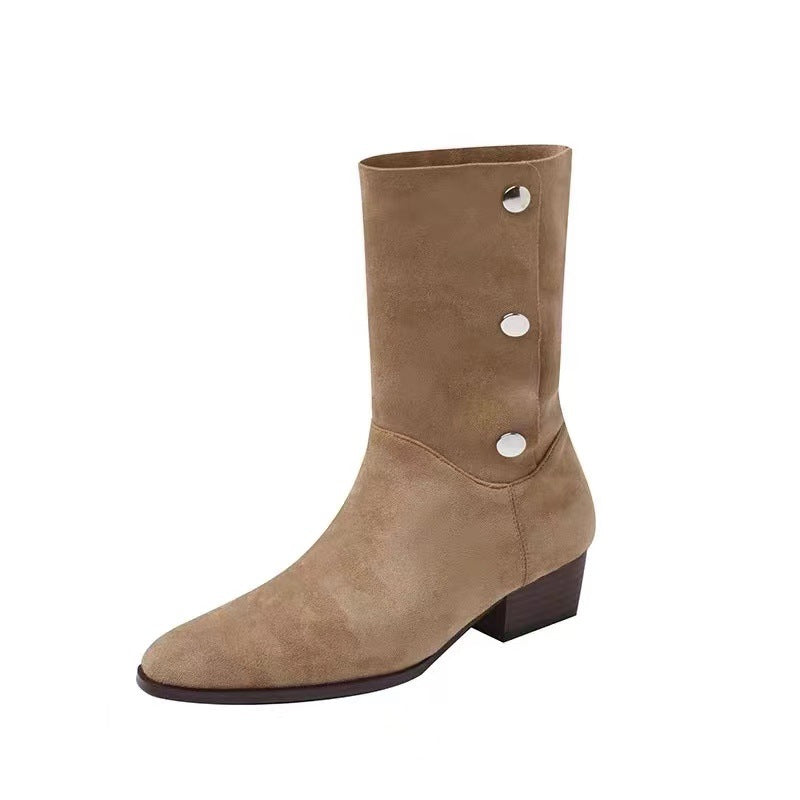 Women's Pile Style Chunky High Western Cowboy Below The Knee Long Women's Leather Boots