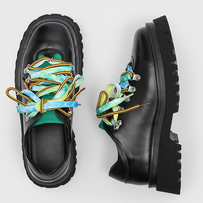 Color Shoelaces Fashion Thick-soled British Style Men's Casual Leather Shoes