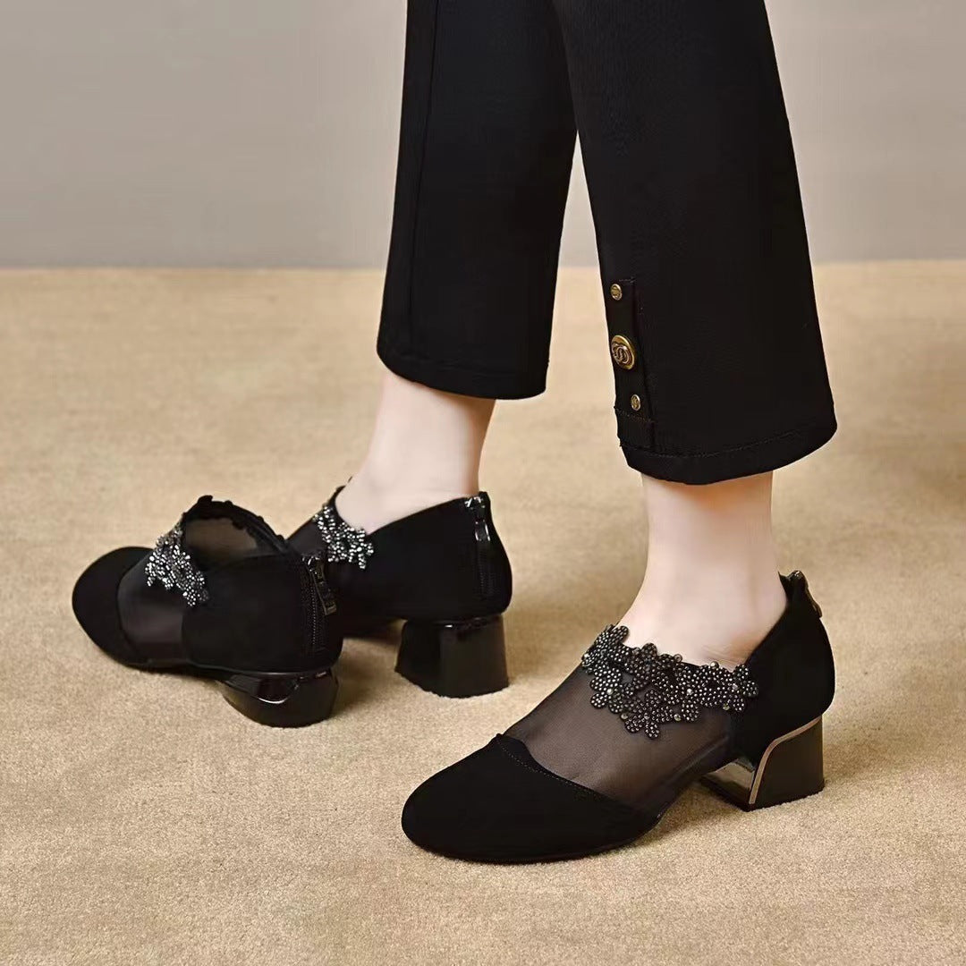 Women's Real Soft Mesh Low Breathable Closed Toe Rhinestone Sandals