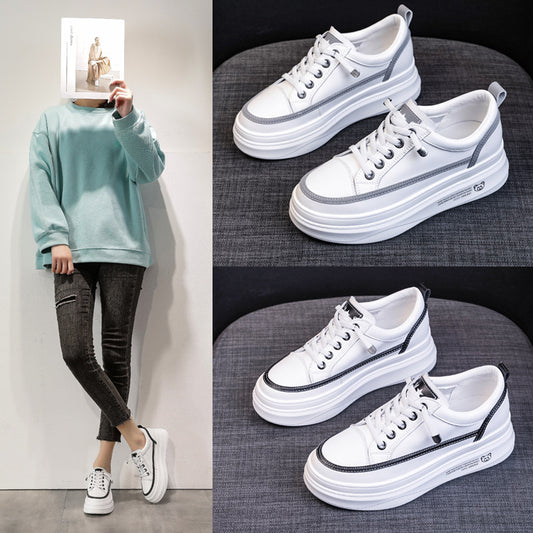 Women's Increasing Insole White Sports Thick-soled Korean Style Women's Shoes