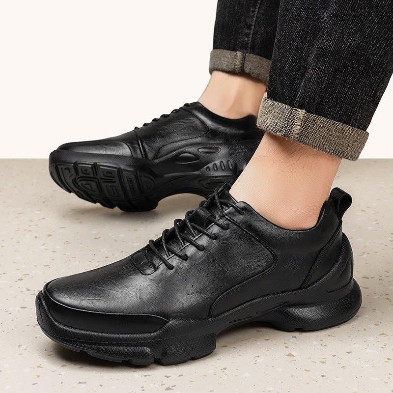 Men's Increasing Sports Summer Hollow Breathable Full Grain Cowhide Men's Shoes