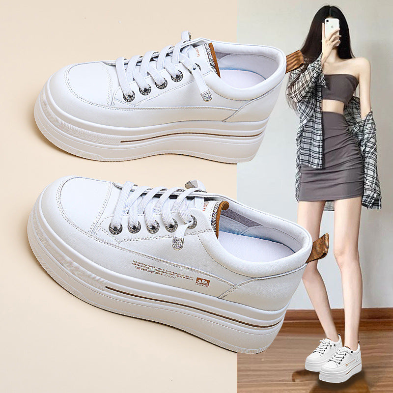 Women's Platform White Genuine Spring Sports Height Increasing Insole Flat Casual Shoes