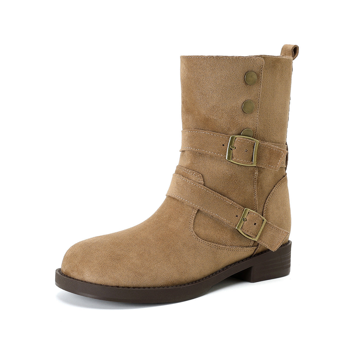 Belt Buckle Platform Ankle Female Retro Women's Leather Boots