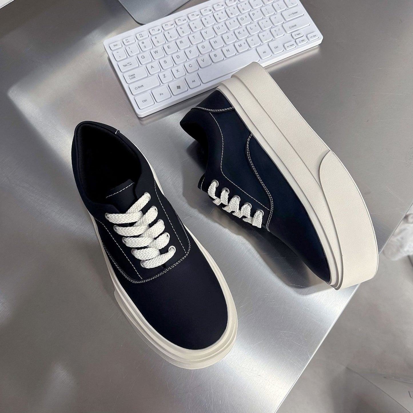 Men's Breathable Platform Increased Sports Leisure Black Sneakers