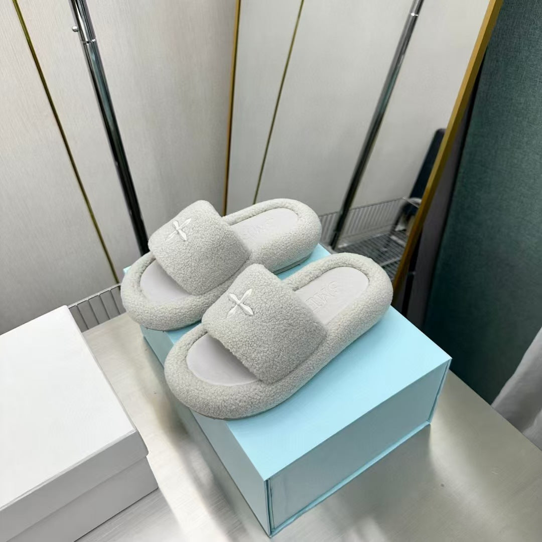 Cross Thick Bottom Increased Fluffy Outdoor Slippers