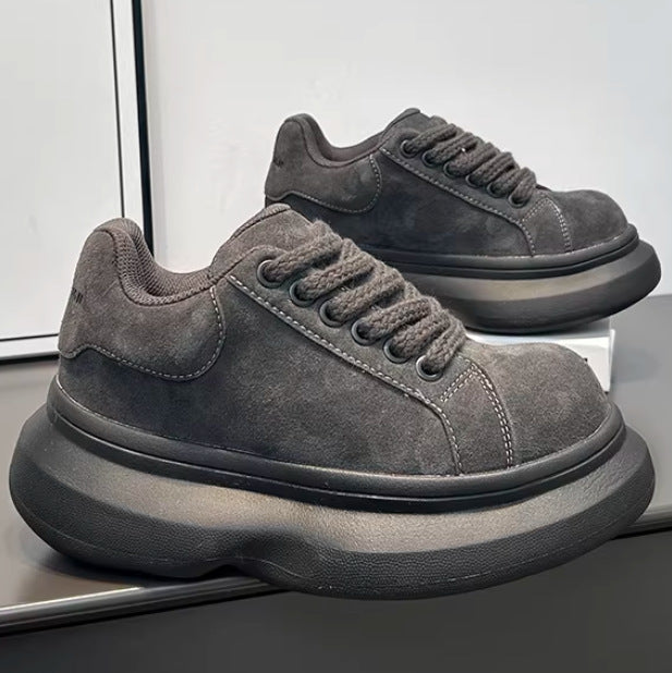 Women's & Men's Suede Big Toe Thick Sole Increased Pang Ding Bread Clunky Sneakers