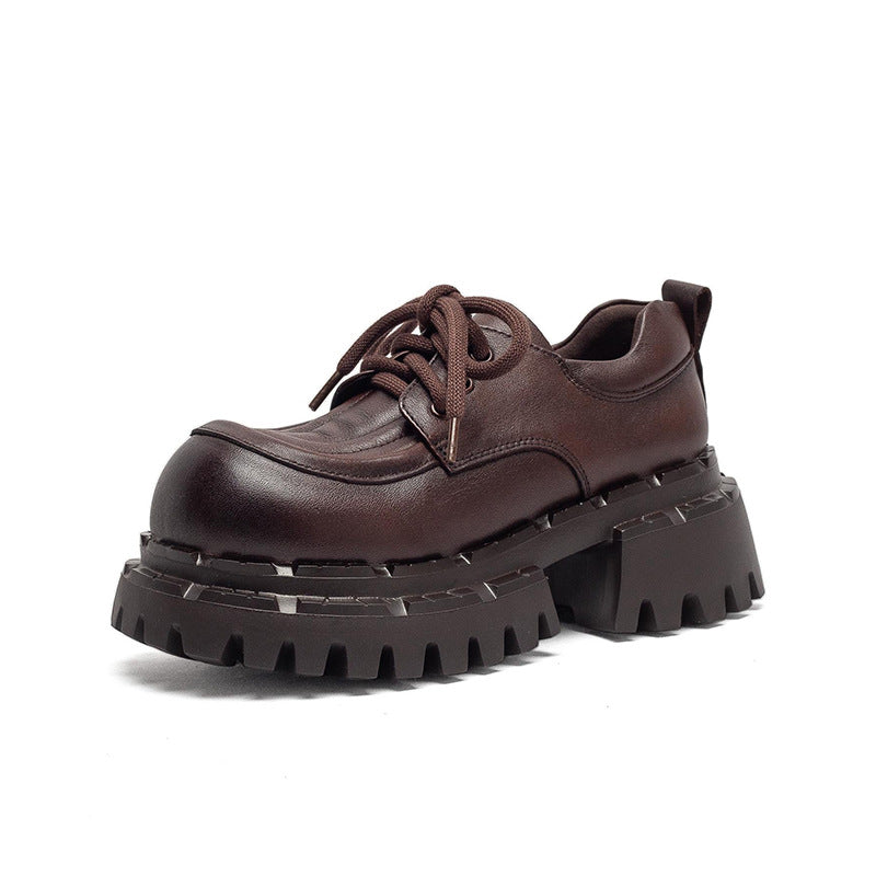 Women's British Style French Tied Round Head Leisure Trendy Top Layer Women's Casual Shoes