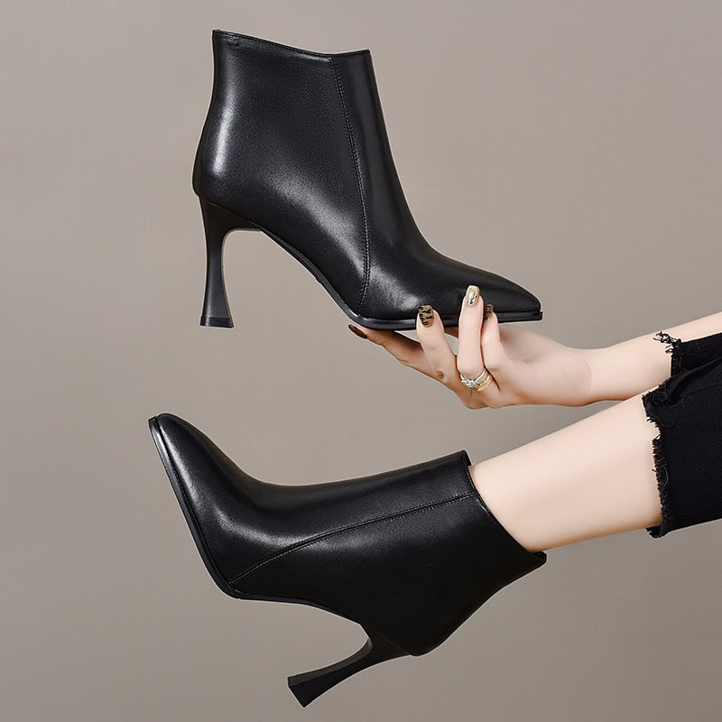 Women's Stiletto High Short Winter Fashion Plush Women's Leather Boots