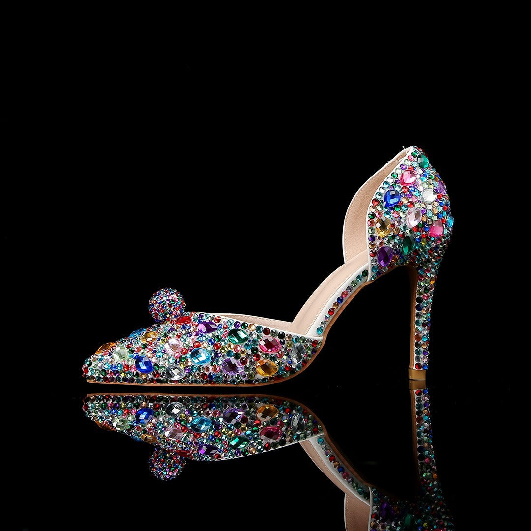 Toe Floral High Low-cut Slip-on Plus Size Rhinestone Bridal Women's Fashion Shoes