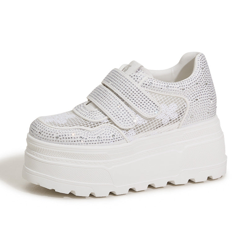Women's Platform White Hidden Breathable Mesh Rhinestone Women's Casual Shoes