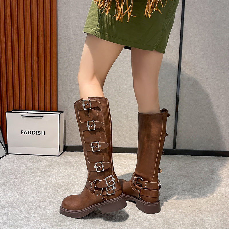 Women's With Fleece Lining Knight Autumn Buckle Boots