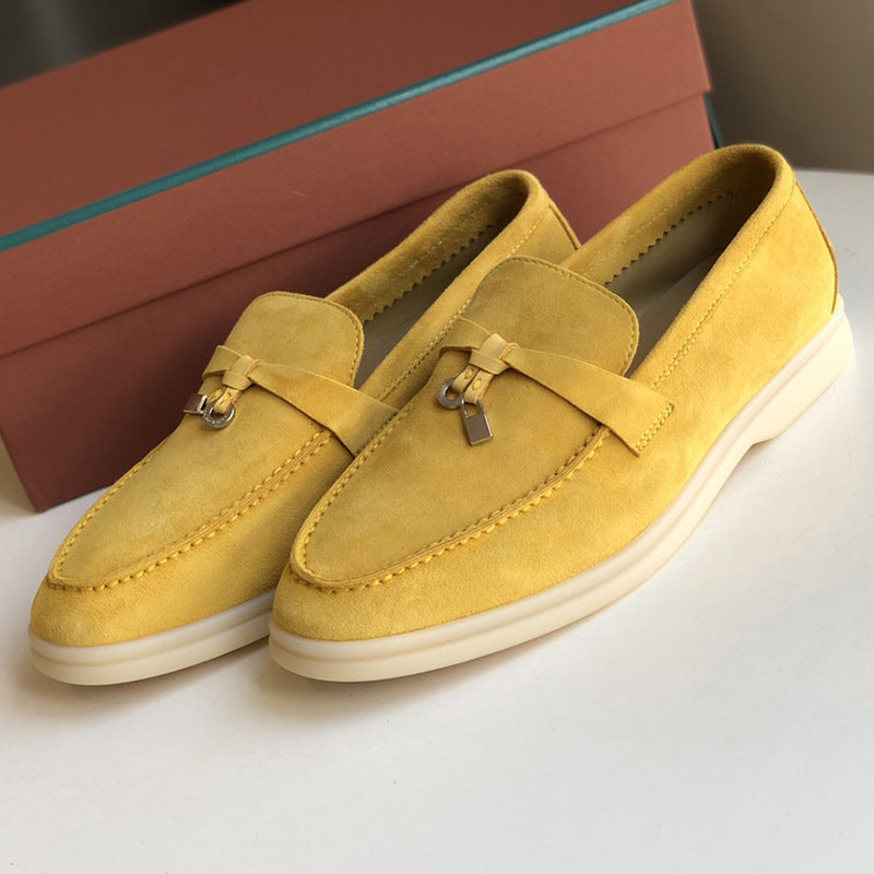 Women's Channel Top Plate Slip-on Pumps Flat Bottom England Style Tassel Loafers