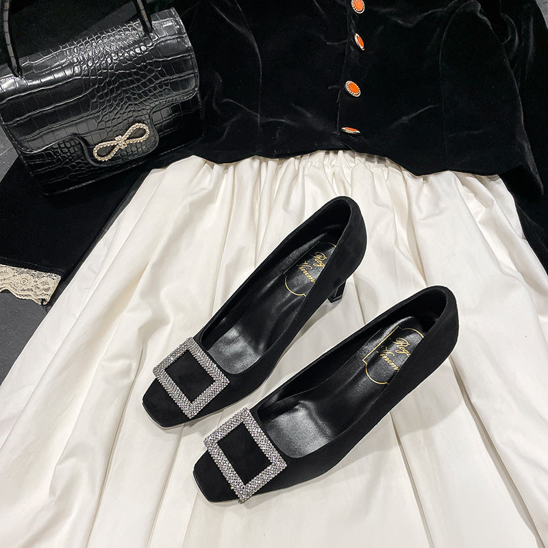 Women's Dignified Rhinestone Square Buckle Professional Commuter Women's Shoes