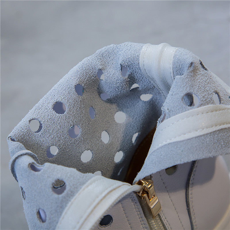 Women's Summer Hollow Hole Martin Thick Bottom Height Increasing Insole Korean Platform Sandals
