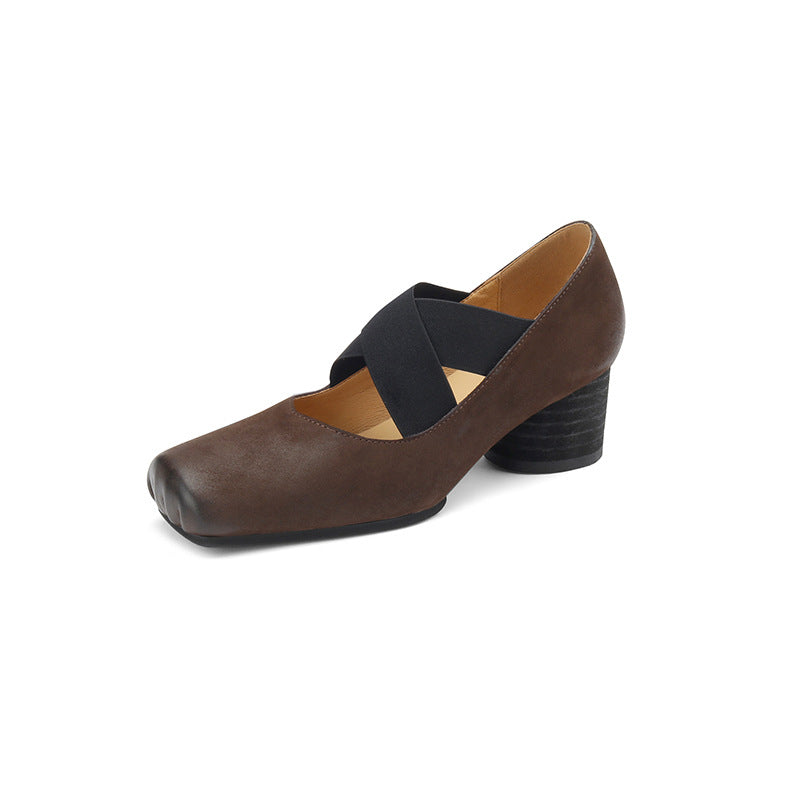 Chunky Low-cut Mid Ballet Dancing High Retro Women's Fashion Shoes