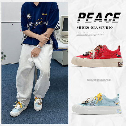 Women's & Men's Couple Western Highland Cartoon Platform Increased Breathable Fashion Men's Board Shoes