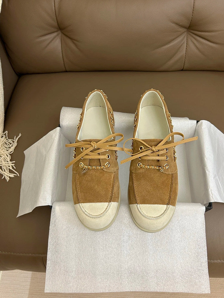 Women's Spring Classic Style Metal Chain Suede Flat Bottom Color Sneakers