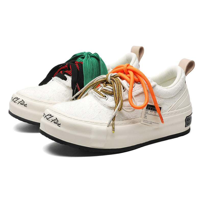 Men's Fringed Burr Black White Handmade Couple Sneakers