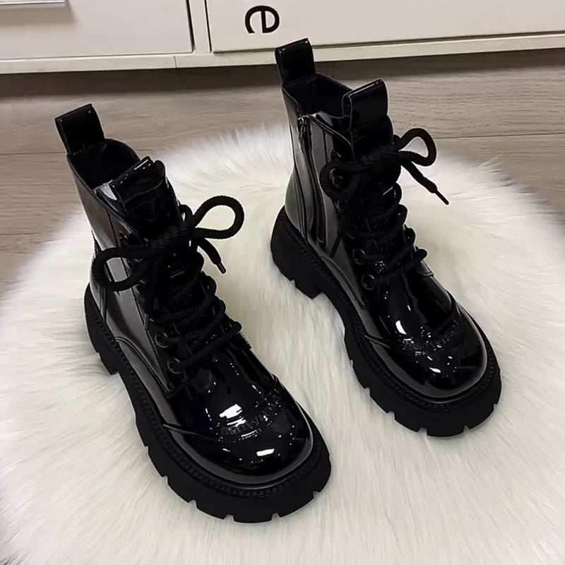 Women's Platform Martin British Style Wool Cotton Fashionable Warm Polished With Women's Leather Boots
