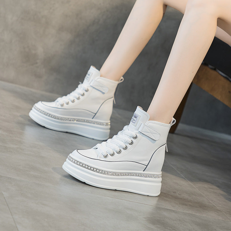Women's Height Increasing Insole High Top White Women's Casual Shoes