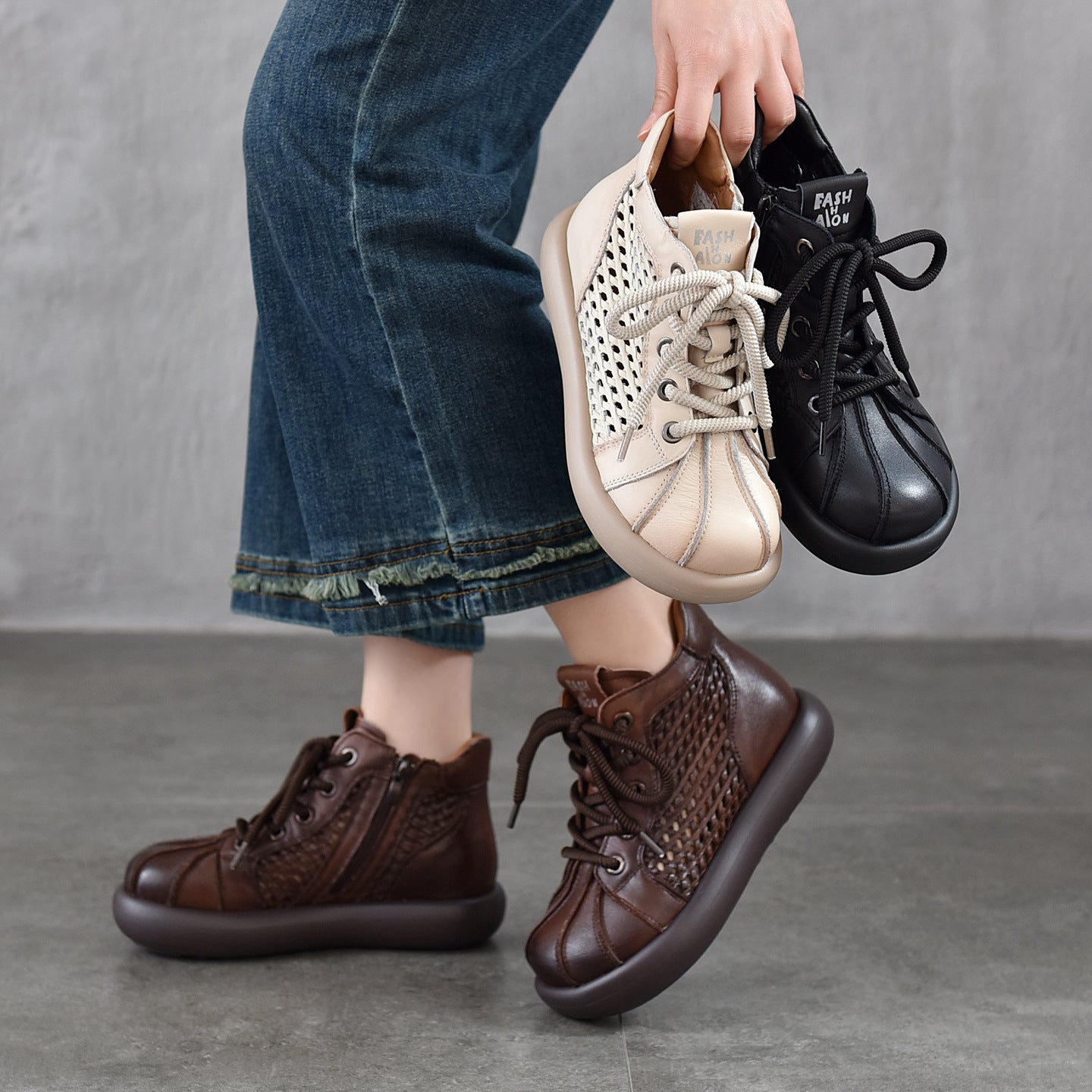 Fashion Retro Handmade Braided Short Roman Boots