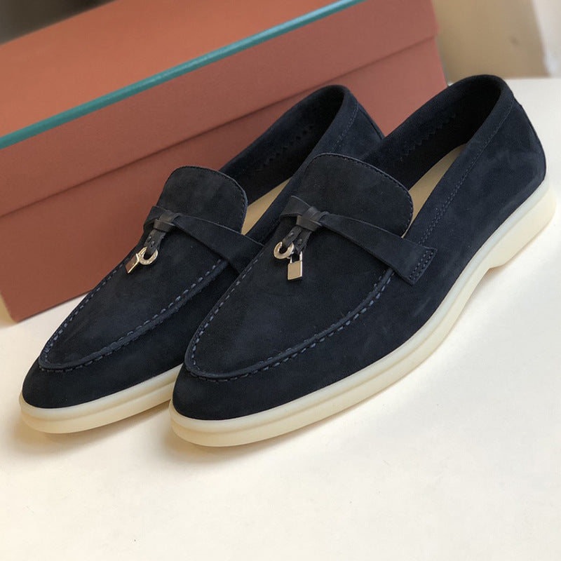 Women's Channel Top Plate Slip-on Pumps Flat Bottom England Style Tassel Loafers