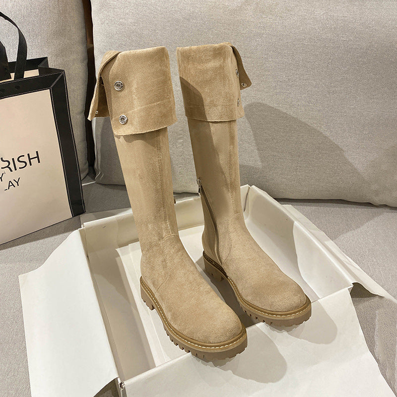 Women's Suede Thick-soled Stretch Widened Long Veet High Women's Leather Boots