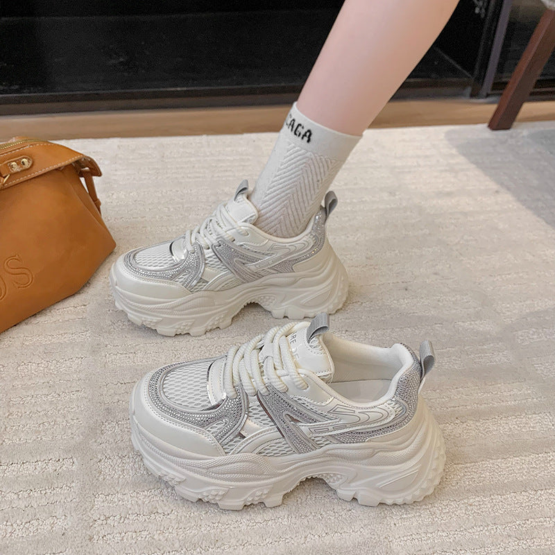 Women's Soft Rhinestone Dad Autumn Mesh Breathable Women's Sports Shoes
