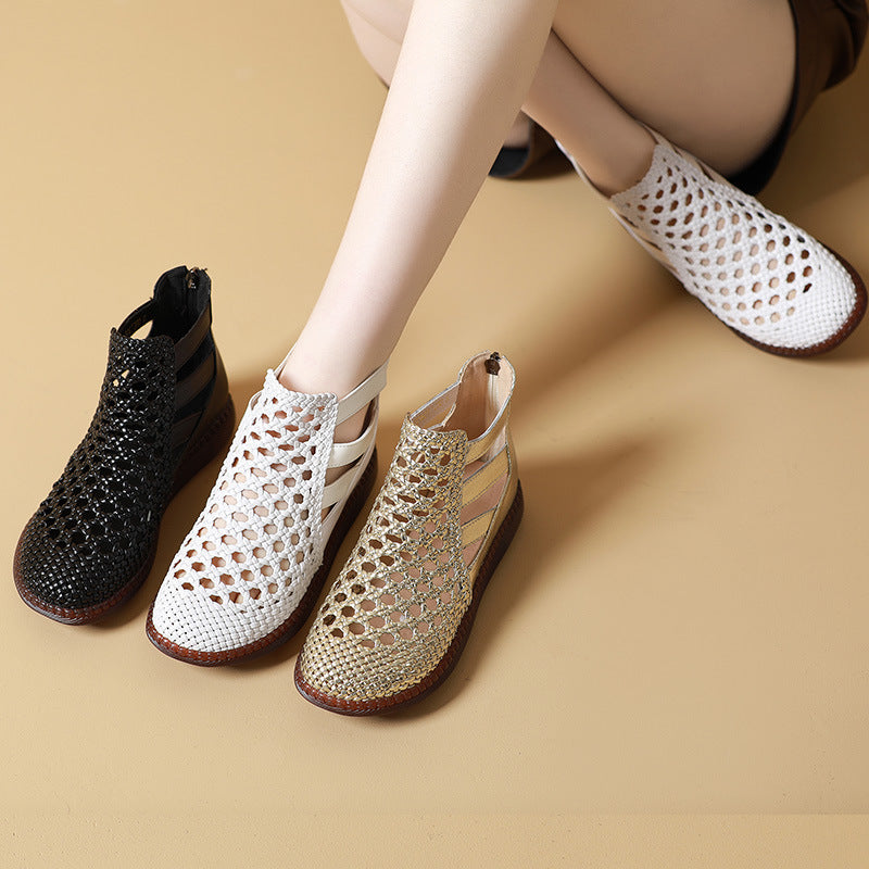 Women's Hollow Out Breathable Hole Pumps Comfortable Flat Soft Heels