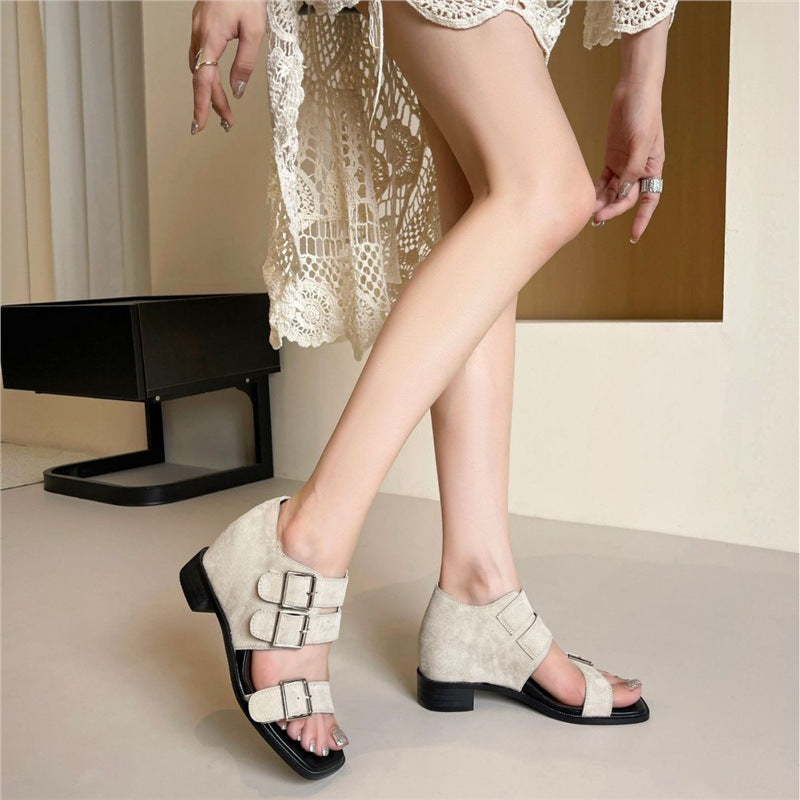 Women's Summer Wear Retro Platform Soft Bottom Open Women's Casual Shoes