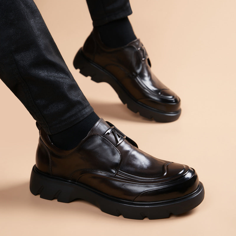 Men's Layer Cowhide Slip-on Formal Height Increasing Men's Business Leather Shoes
