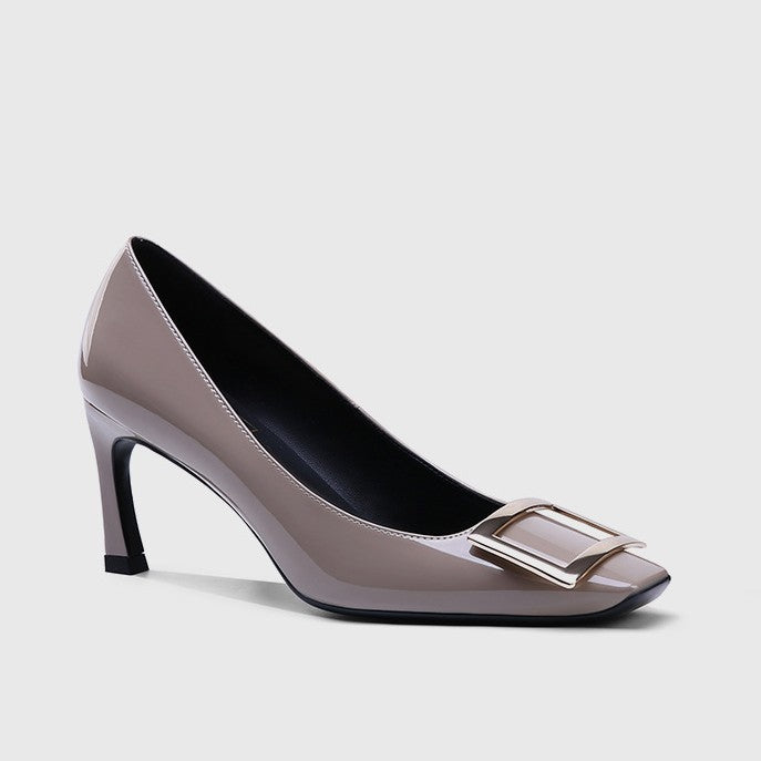 Women's Square Toe Buckle High Metal Workplace Women's Fashion Shoes