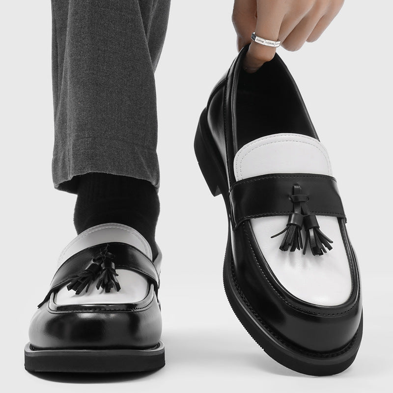 Men's Graphy British Black White Color Matching Green Loafers/doug Shoes