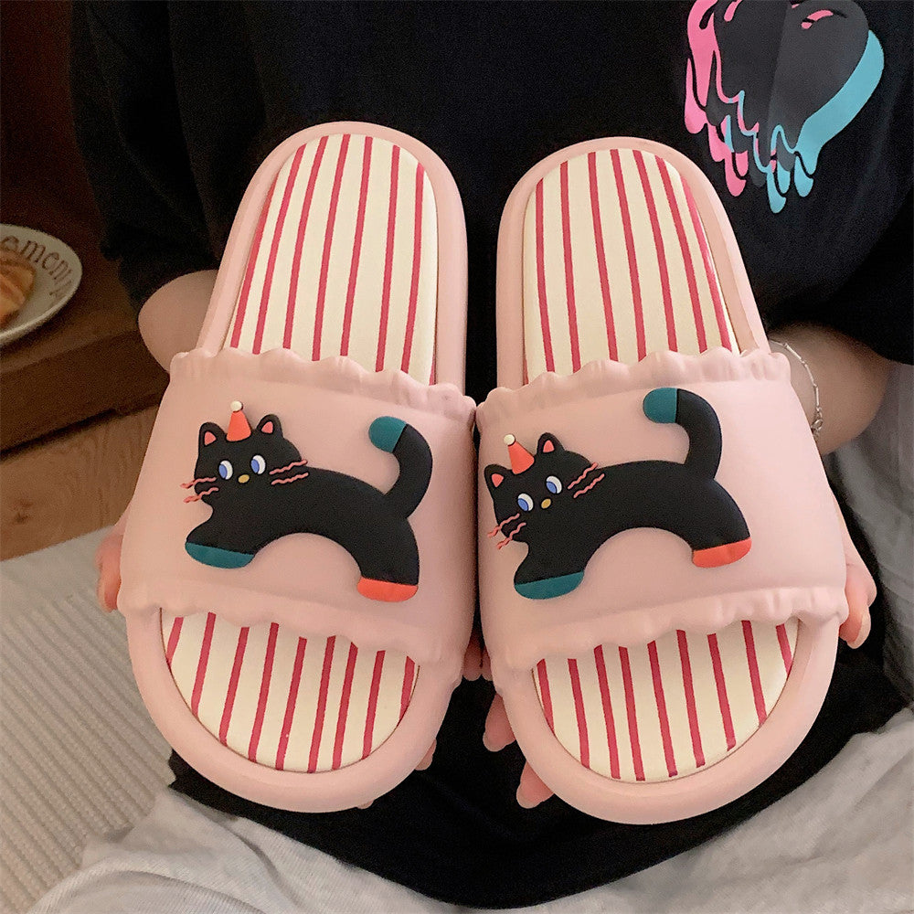 Women's Cartoon Black Kitten Cute Flip-flops Fun Sandals