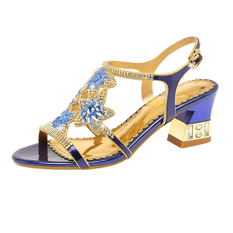 Women's Rhinestone Summer Bohemian Fashion Crystal Chunky High Heeled Sandals