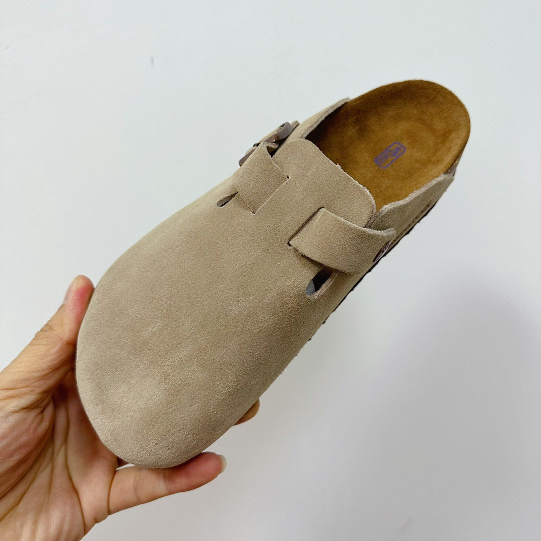 Women's & Men's Regular Pattern Couple Flat Toe Box Genuine Bo Cork Foot Slippers