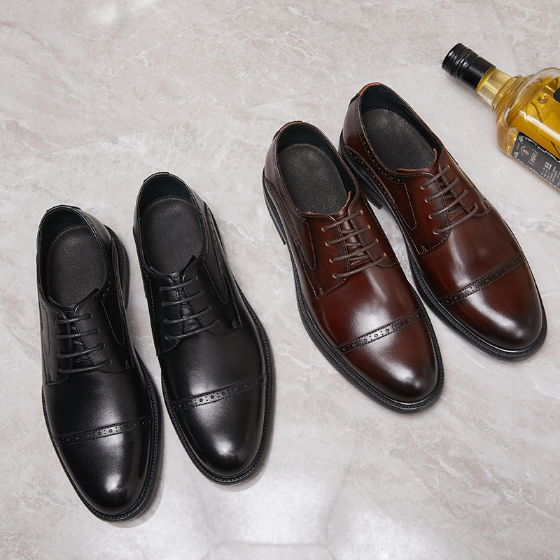 Men's Business Strap Authentic Low Professional Three Joint Leather Shoes