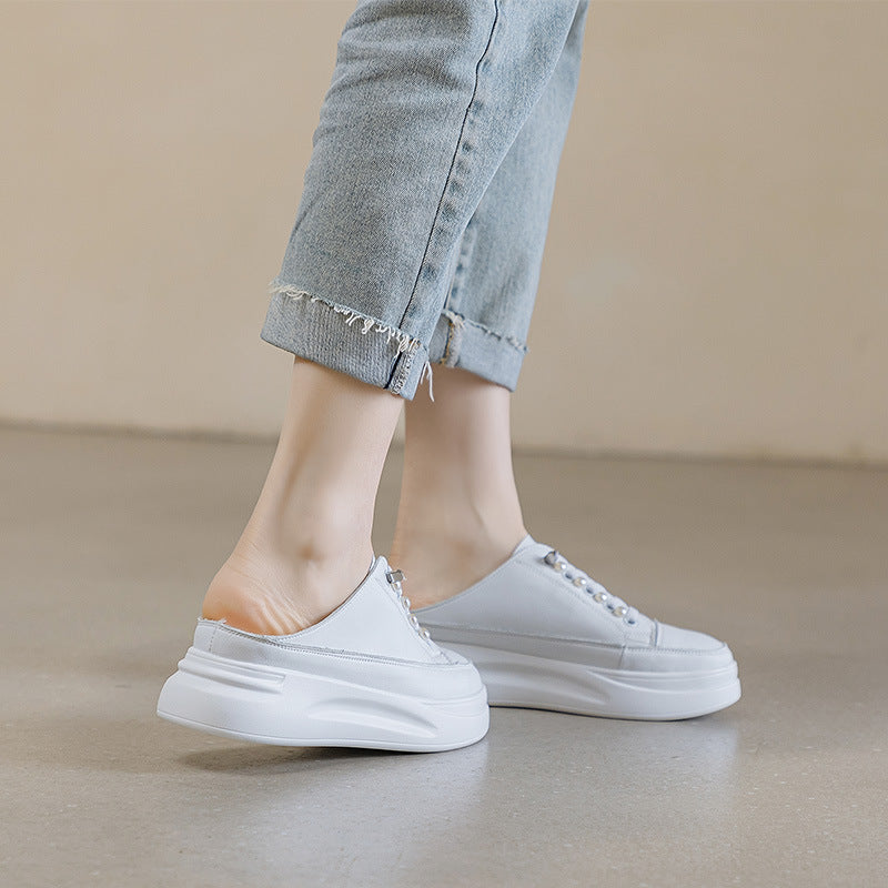 Women's Toe Cap Outer Wear Summer White Slip-on Thick-soles Slippers