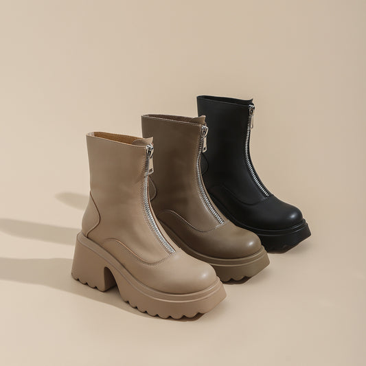 Women's Platform Thick Bottom High Front Zipper Thin Boots