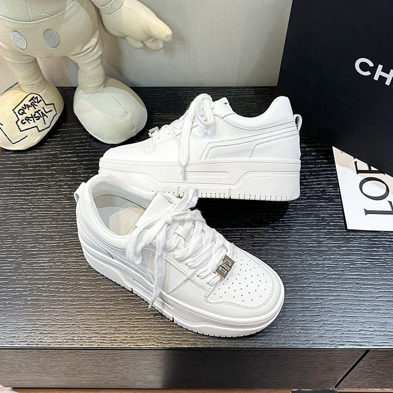Women's Small Size Height Increasing Insole Platform White Sneakers