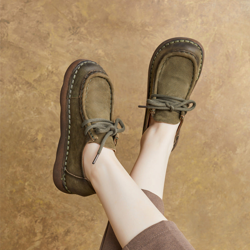 Women's Autumn British Style Vintage Genuine Handmade Low Soft Bottom Flat Women's Casual Shoes