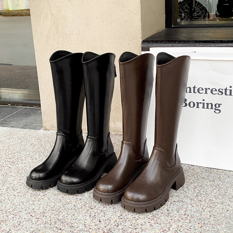 Women's Small Size Thick Bottom Long Tall Women's Leather Boots