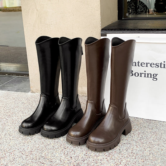 Women's Small Size Thick Bottom Long Tall Women's Leather Boots