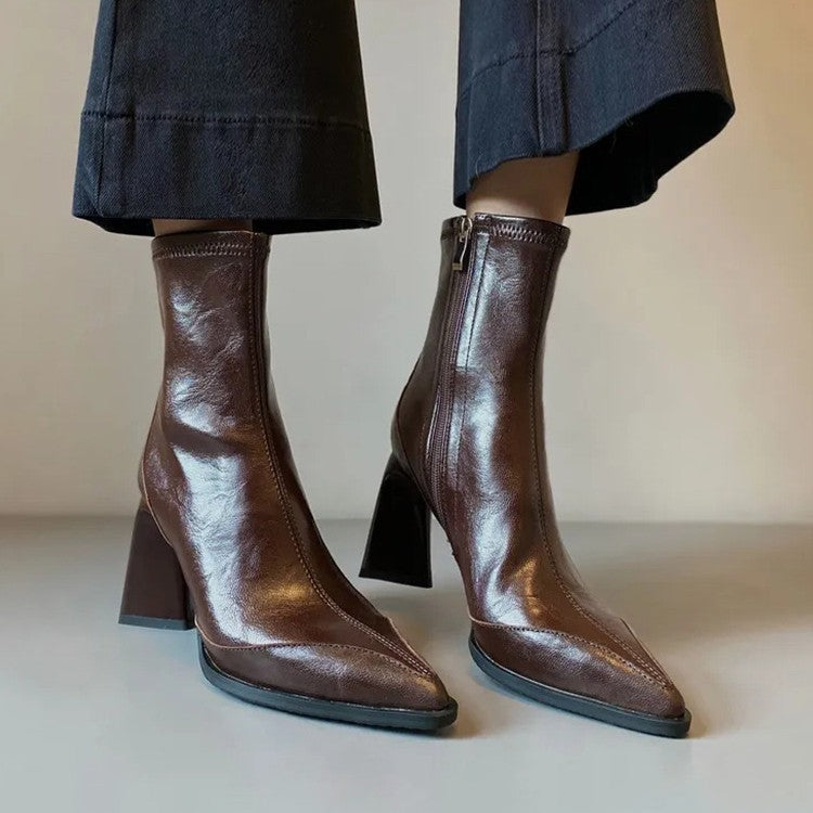 Women's French Style Skinny High Martin Temperament Short Women's Leather Boots