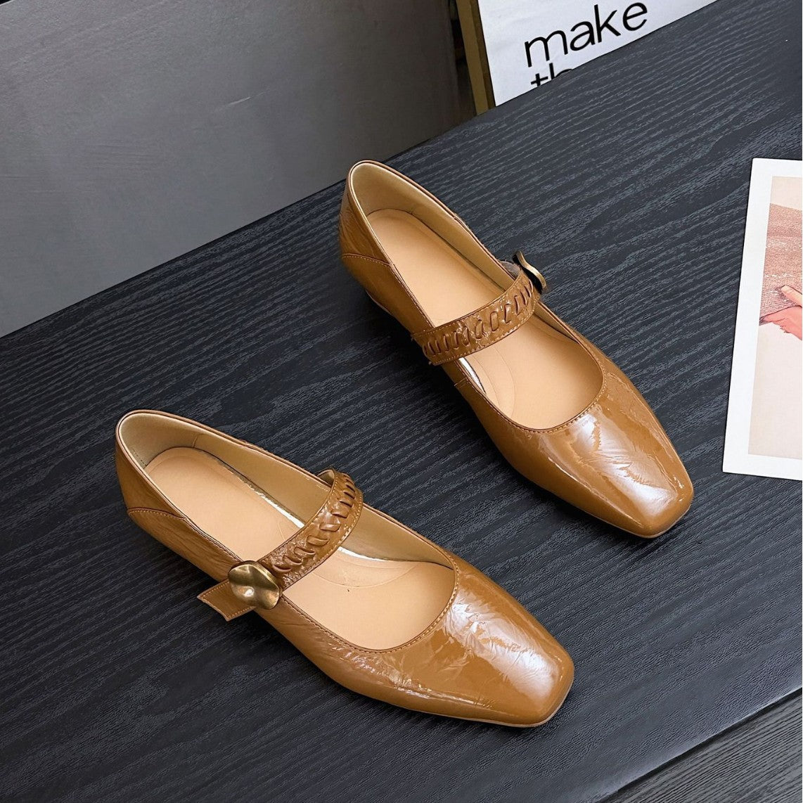 Women's Chunky Low Patent Formal Wear Low-cut Square Women's Fashion Shoes