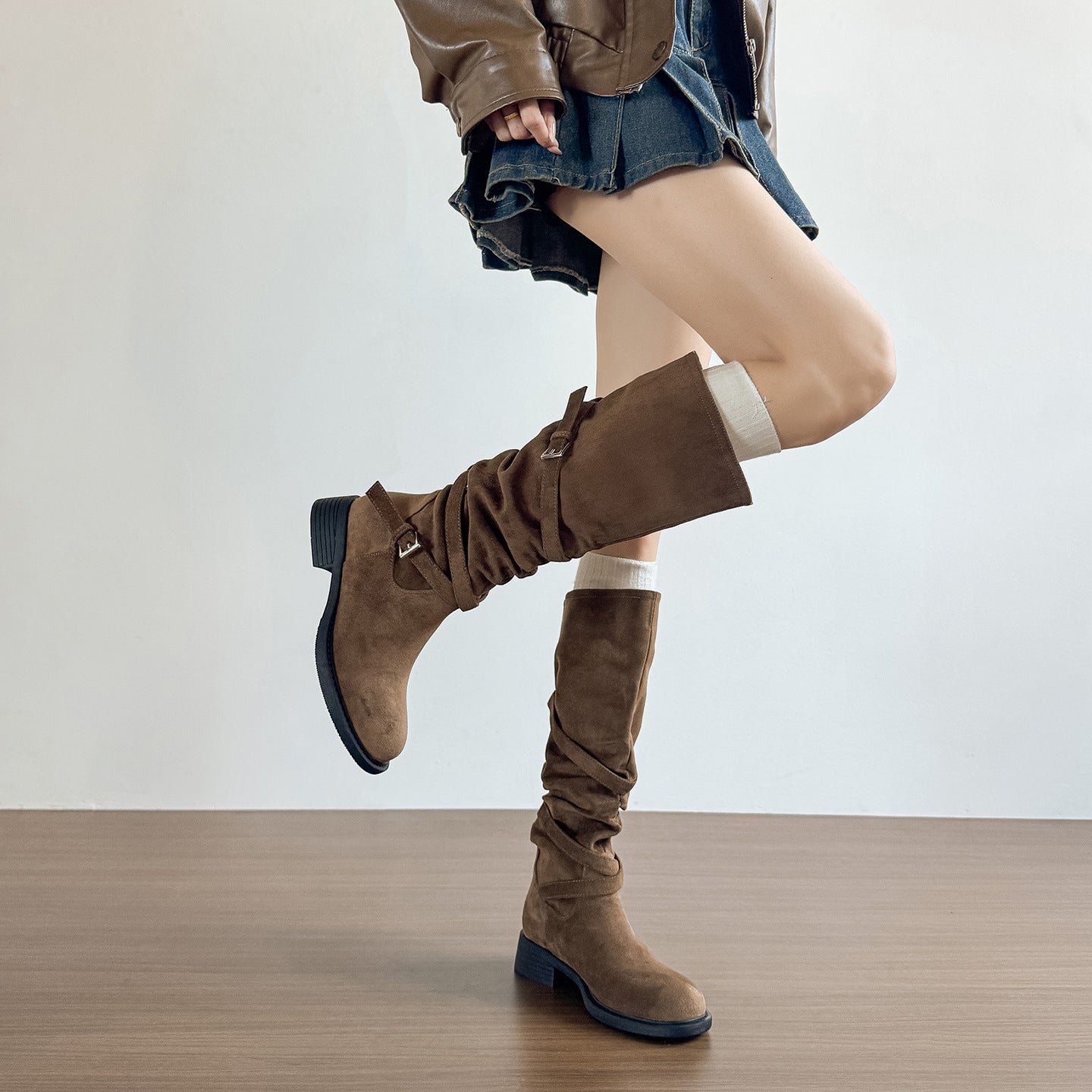 Women's Toe Elegance Retro Suede Long Martin High-heel Chunky French Women's Leather Boots