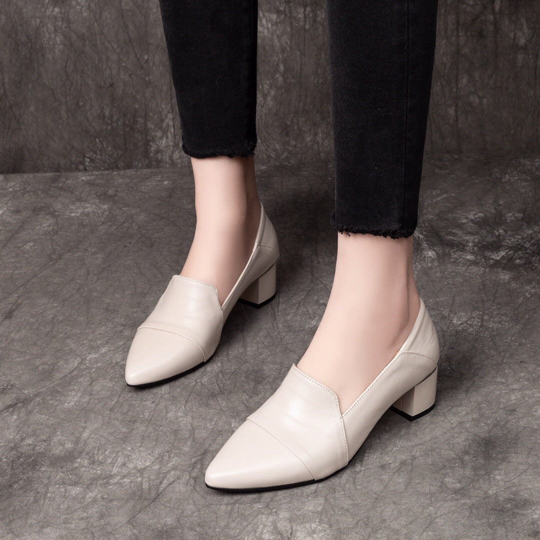 Women's Spring Chunky Soft Mid Pointed British Style Women's Fashion Shoes